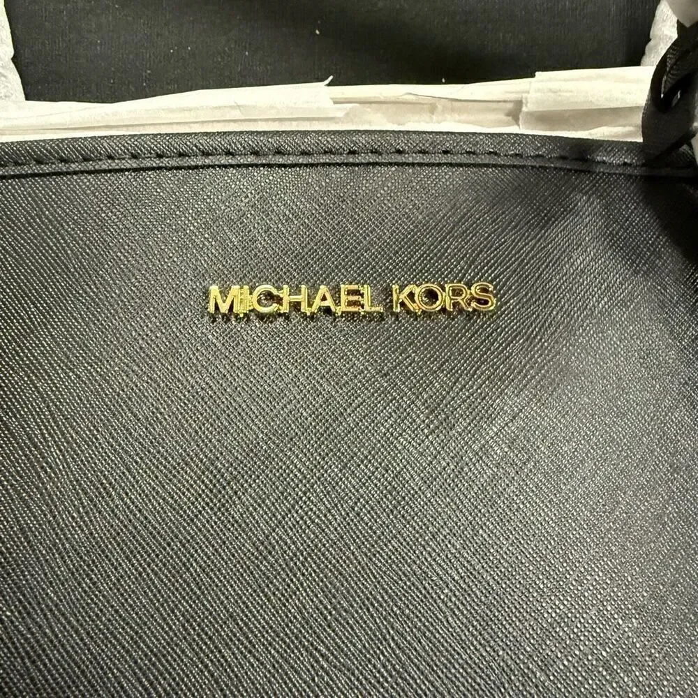 New Michael Kors Black Jet Set Travel Large Saffiano Leather Tote Bag